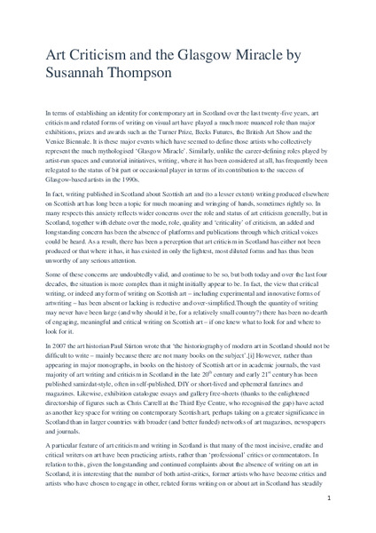 Art Criticism and the Glasgow Miracle
