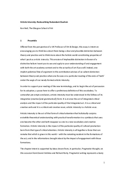 Artistic Intensity: Redescribing Redundant Dualism