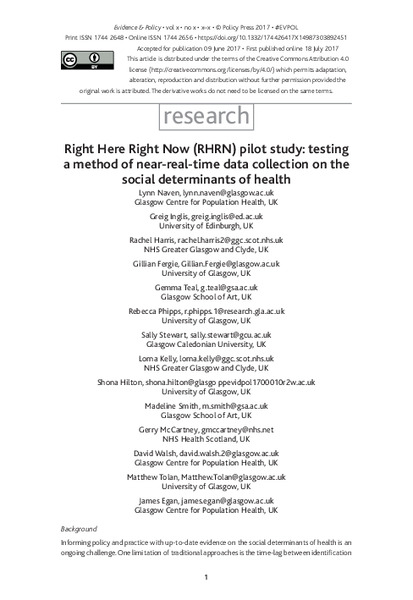 Right Here Right Now (RHRN) pilot study: testing a method of near-real-time data collection on the social determinants of health