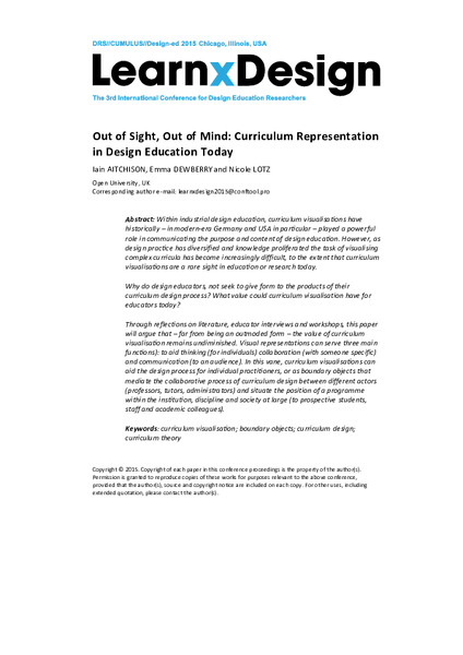 Out of Sight , Out of Mind : Curriculum Representation in Design Education Today