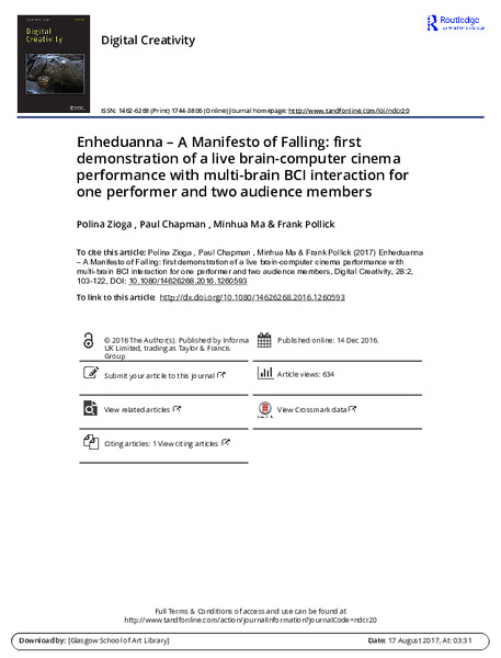 Enheduanna – A Manifesto of Falling: first demonstration of a live brain-computer cinema performance with multi-brain BCI interaction for one performer and two audience members