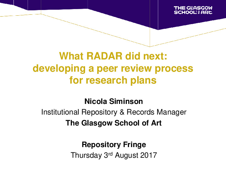 What RADAR did next: developing a peer review process for research plans
