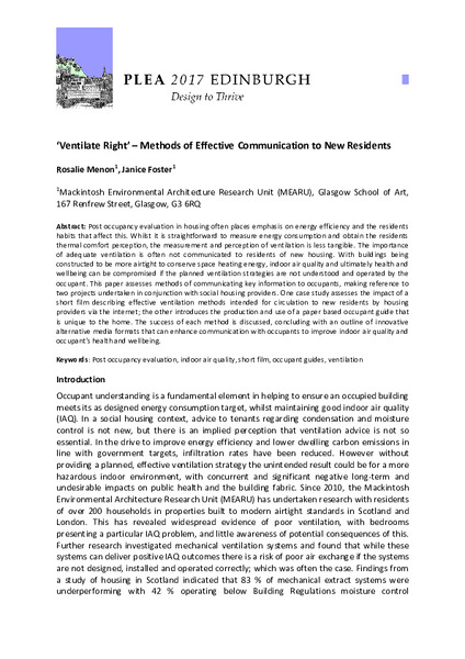 'Ventilate Right’ – Methods of Effective Communication to New Residents