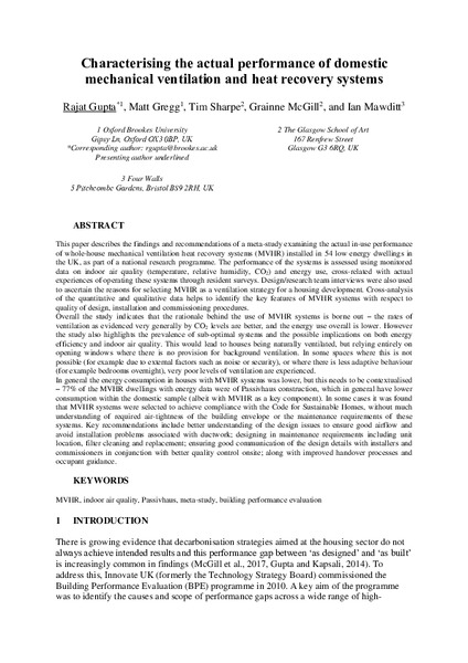 Characterising the actual performance of domestic mechanical ventilation and heat recovery systems