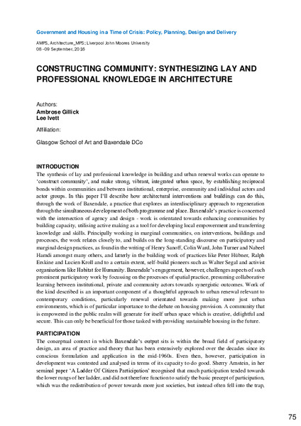 Constructing Community: Synthesizing Lay and Professional Knowledge in Architecture