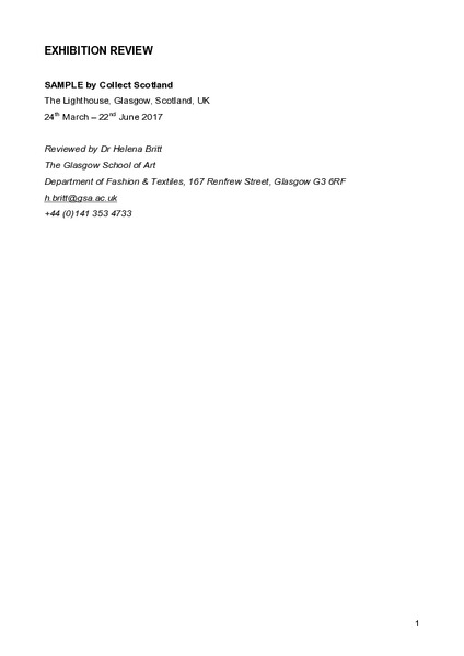 Exhibition Review - SAMPLE by Collect Scotland, The Lighthouse, Glasgow, Scotland, UK 24th March - 22nd June 2017