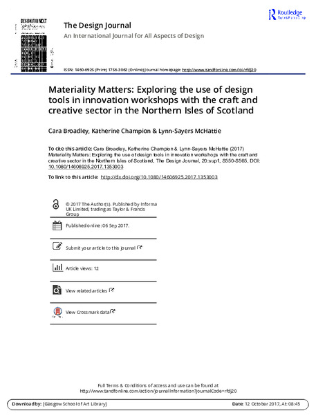 Materiality Matters: Exploring the use of design tools in innovation workshops with the craft and creative sector in the Northern Isles of Scotland