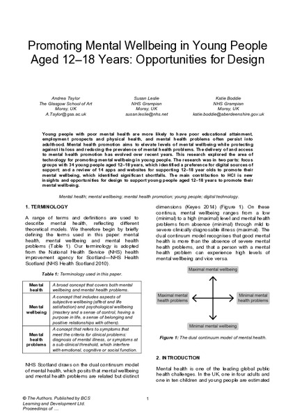 Promoting Mental Wellbeing in Young People Aged 12–18 Years: Opportunities for Design