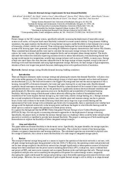 Domestic thermal storage requirements for heat demand flexibility