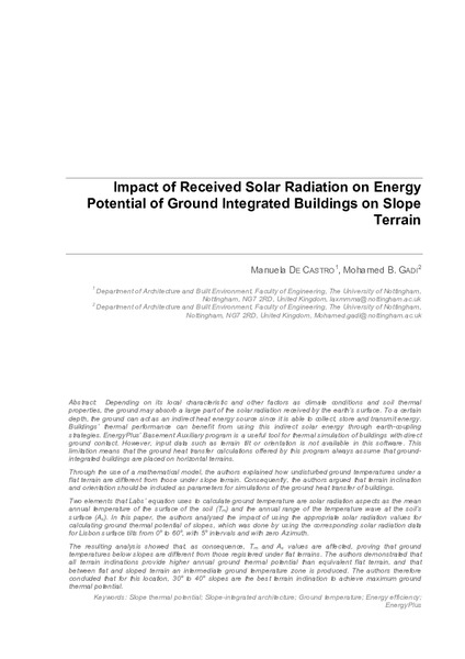 Impact of Received Solar Radiation on Energy Potential of Ground Integrated Buildings on Slope Terrain