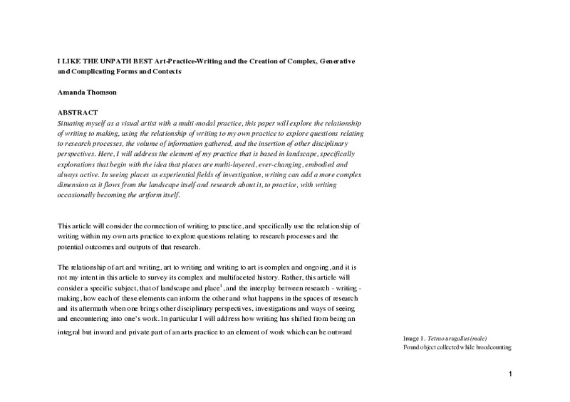 I like the unpath best: art-practice-writing and the creation of complex, generative and complicating forms and contexts