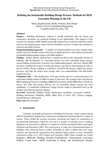 Defining the sustainable building design process: methods for BIM execution planning in the UK