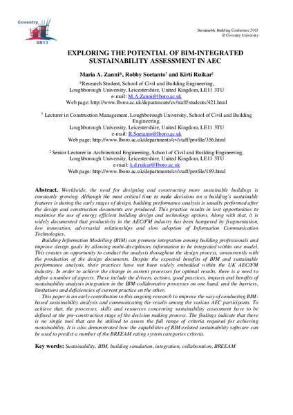 Exploring the potential of BIM‐integrated sustainability assessment in AEC