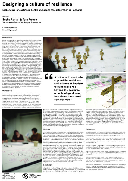 Designing a culture of resilience: Embedding innovation in health and social care integration in Scotland