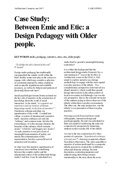 Between Emic and Etic: a Design Pedagogy with Older people