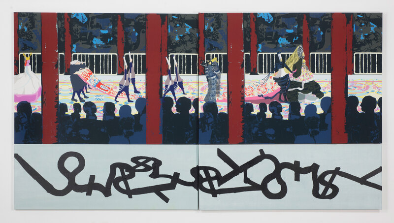 Laurence Figgis, The Mar’ge, 2017, dye-sublimation print, acrylic paint on canvas, 126 x 236 cm, photograph by Alan Dimmick, ©A Dimmick, ©Laurence Figgis