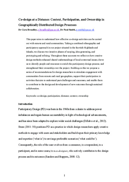 Co-design at a Distance: Context, Participation, and Ownership in Geographically Distributed Design Processes