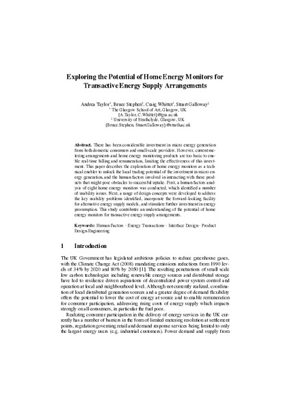 Exploring the Potential of Home Energy Monitors for Transactive Energy Supply Arrangements