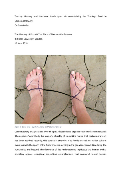 Tertiary Memory and Nonlinear Landscapes: Monumentalising the ‘geologic turn’ in contemporary art