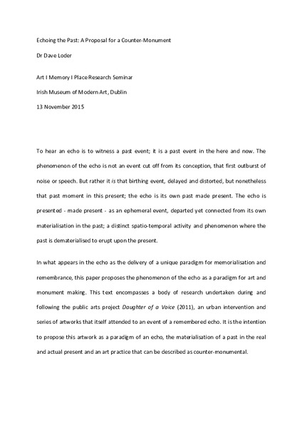 Echoing the Past: A Proposal for a Counter-Monument