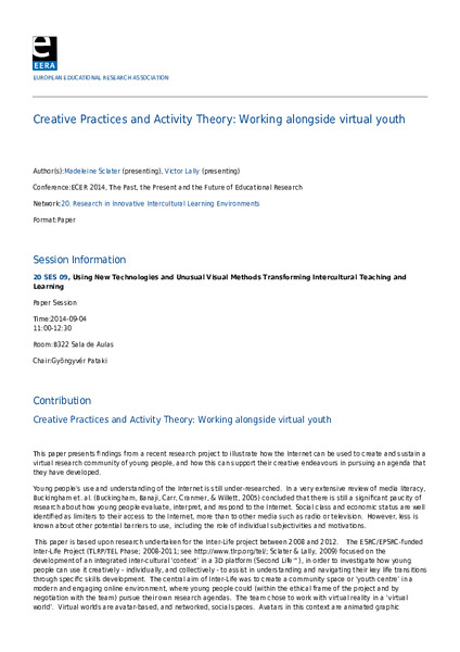 Creative Practices and Activity Theory: Working alongside virtual youth