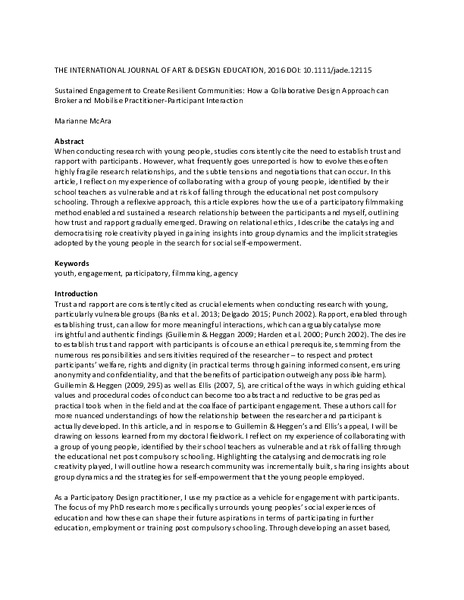 Sustained Engagement to Create Resilient Communities: How a Collaborative Design Approach can Broker and Mobilise Practitioner–Participant Interaction