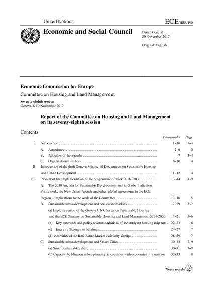 Report of the Committee on Housing and Land Management on its seventy-eighth session