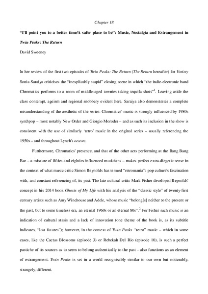 '"I'll point you to a safer time/A better place to be"': Music, Nostalgia and Estrangement in Twin Peaks: The Return