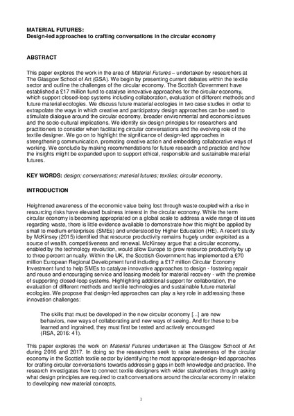 MATERIAL FUTURES: Design-led approaches to crafting conversations in the circular economy