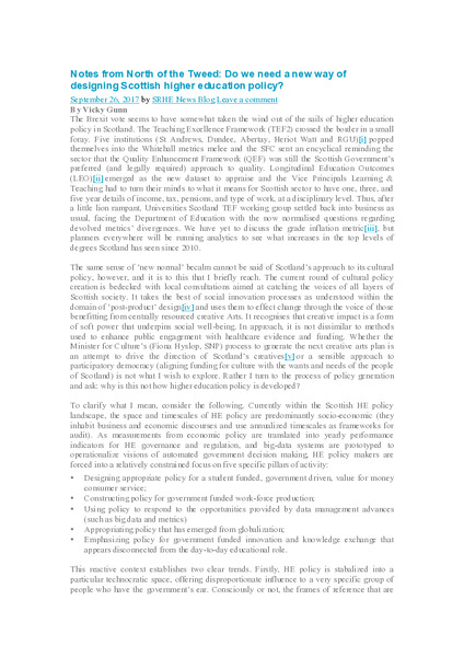 Notes from North of the Tweed: Do we need a new way of designing Scottish higher education policy?