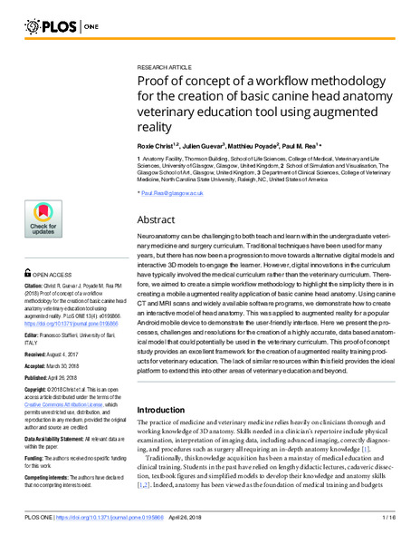 Proof of concept of a workflow methodology for the creation of basic canine head anatomy veterinary education tool using augmented reality
