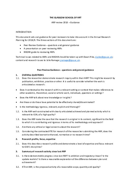 Annual Research Plan 2018 - Guidance for Reviewers