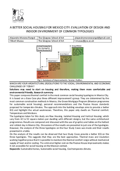A better social housing for Mexico City: Evaluation of design and indoor environment of common typologies