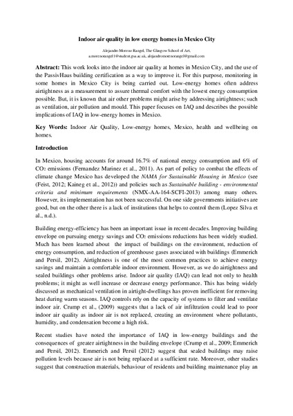 Indoor air quality in low energy homes in Mexico City