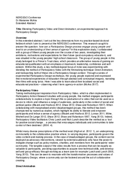 Blending Participatory Video and Direct Animation; an experimental approach to Participatory Design