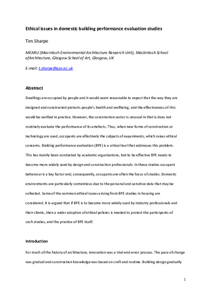 Ethical issues in domestic building performance evaluation studies