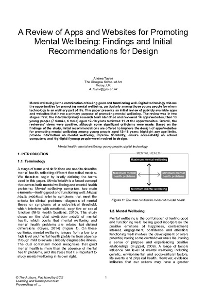 A Review of Apps and Websites for Promoting Mental Wellbeing: Findings and Initial Recommendations for Design