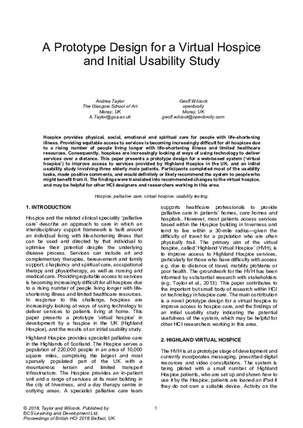 A Prototype Design for a Virtual Hospice and Initial Usability Study