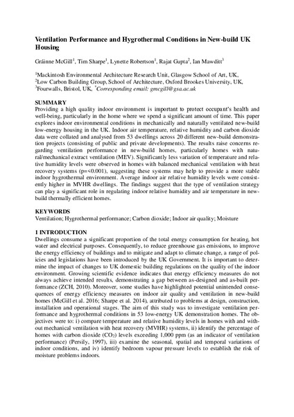 Ventilation Performance and Hygrothermal Conditions in New-build UK Housing
