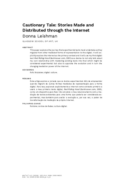 Cautionary Tale: Stories Made and Distributed through the Internet