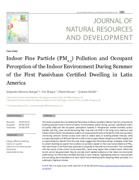Indoor Fine Particle (PM2.5) Pollution and Occupant Perception of the Indoor Environment During Summer of the First Passivhaus Certified Dwelling in Latin America