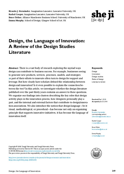 Design, the Language of Innovation:A Review of the Design Studies Literature