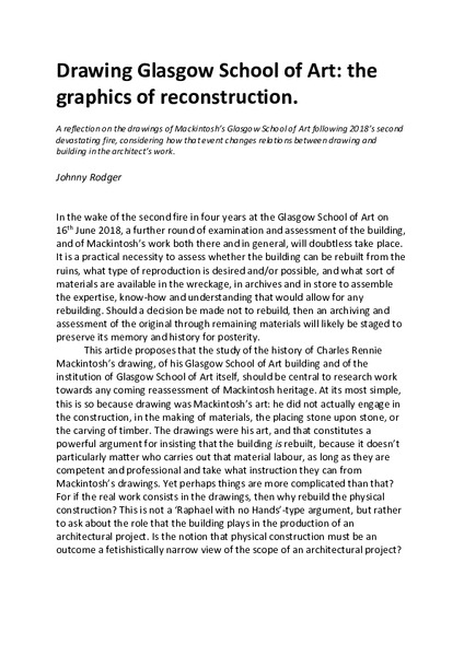 Drawing Glasgow School of Art : the graphics of reconstruction