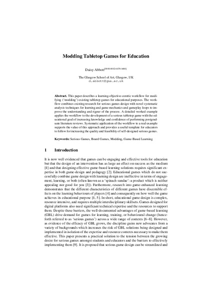 Modding Tabletop Games for Education