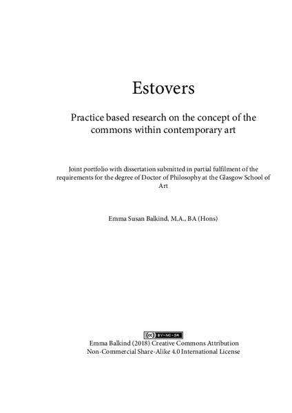 Estovers: Practice based research on the concept of the commons within contemporary art