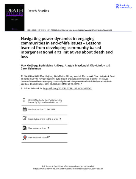 Navigating power dynamics in engaging communities in end-of-life issues – Lessons learned from developing community-based intergenerational arts initiatives about death and loss