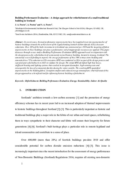 Building Performance Evaluation – A design approach for refurbishment of a small traditional building in Scotland