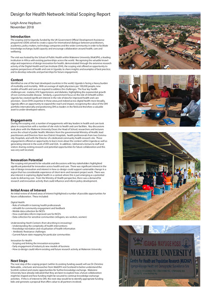 Design for Health Network: Initial Scoping Report