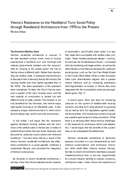 Vienna’s resistance to the neoliberal turn - social policy through residential architecture from 1970 to the present