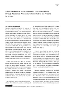 Vienna’s resistance to the neoliberal turn - social policy through residential architecture from 1970 to the present